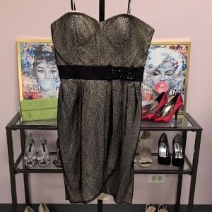 Max & Cleo Strapless Black and Gold Dress